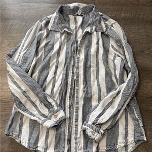 Orvis Navy and White Striped Shirt